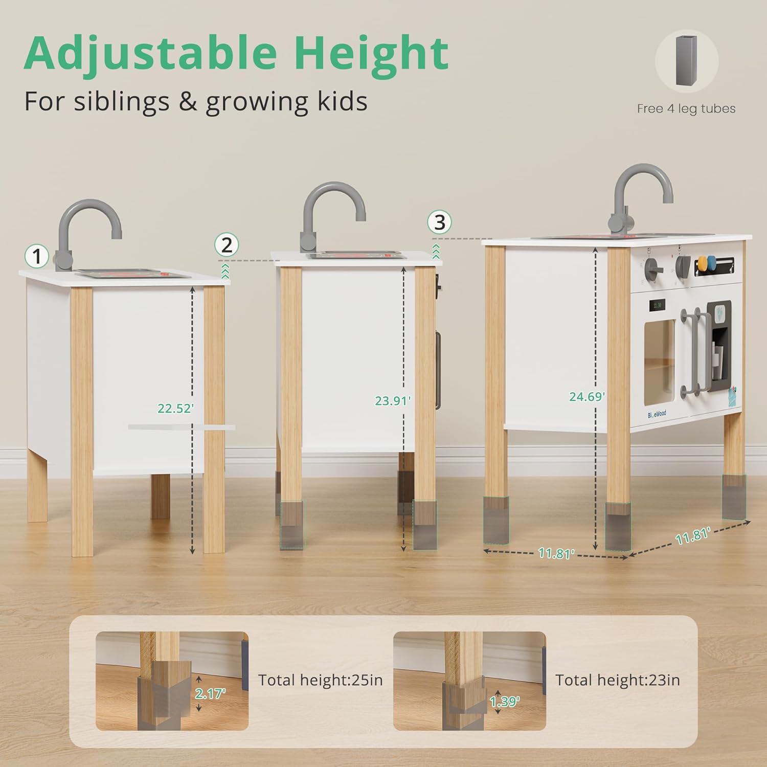 BlueWood Play Kitchen for Kids Toddlers - Wooden Chef Pretend Play Kitchen Set Toy Kitchen with 18 Pcs Toy Food & Cookware Accessories for Ages 3-7, Essential, White