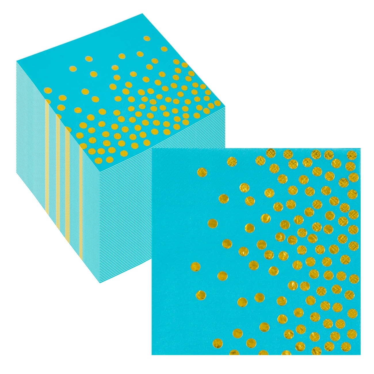 CEILIWEN100PCS Blue Napkins, Blue and Gold Polka Dots Napkins, Solid Colour Napkins Serviettes, Napkins Disposable Tableware, Paper Napkin for Party Decorations, 33x33cm