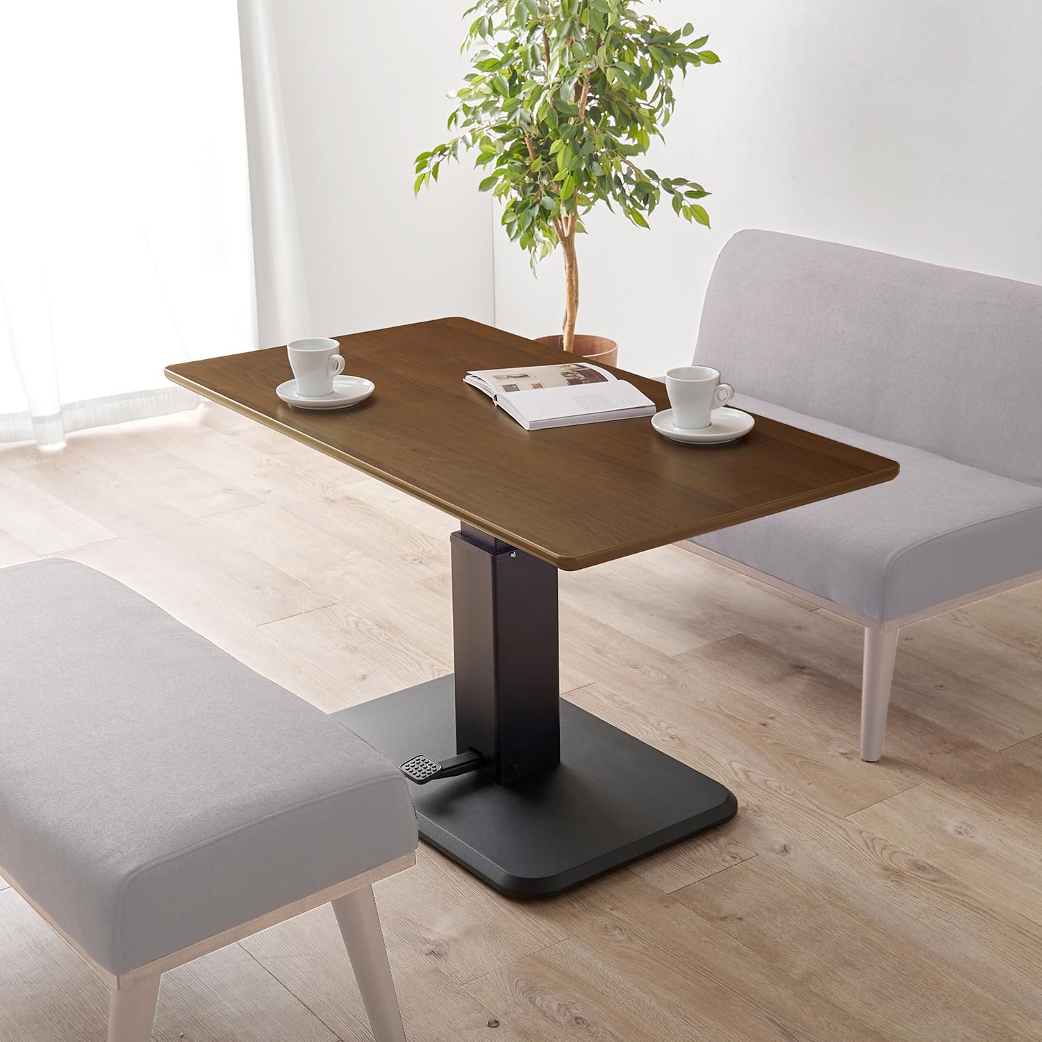 Amazon｜萩原 昇降テーブル ダイニング 幅 115 cm 【 ペダル で 簡単