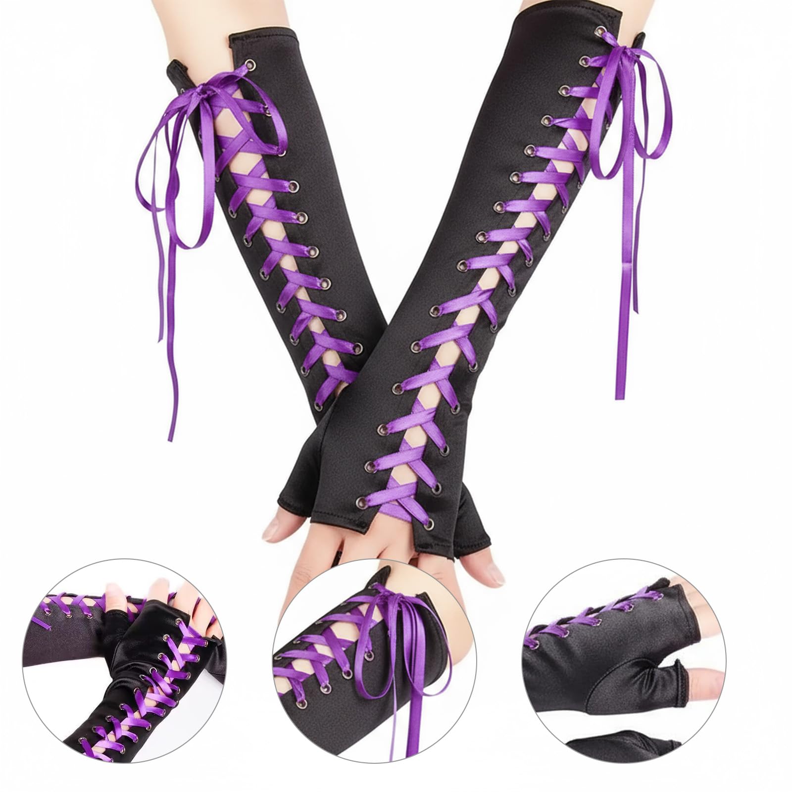 ASFWAGQ Steampunk Fingerless Gloves for Women Adjustable Long Gloves Costume Accessories for Evening Parties Balls, Cosplay - Image 3