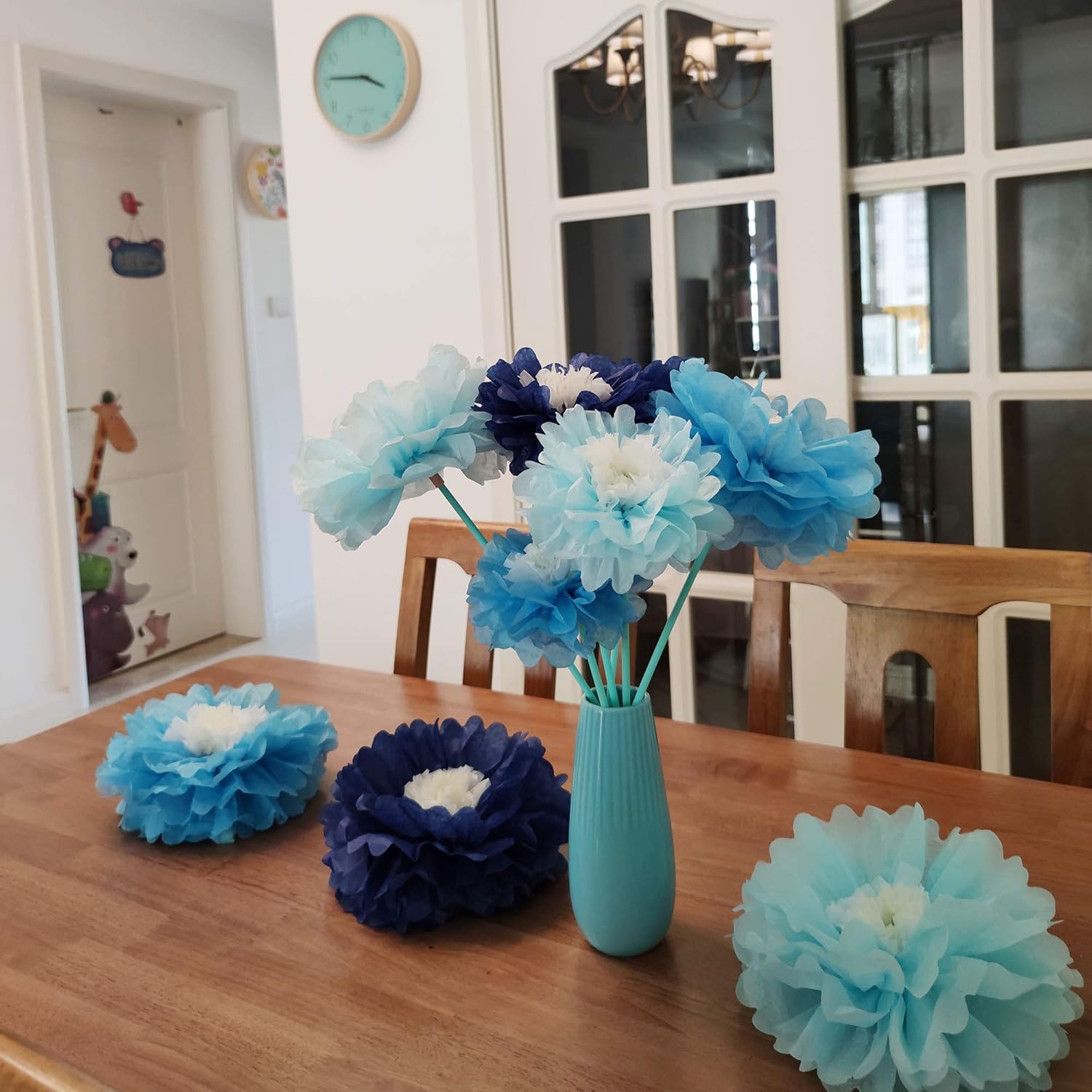 Mybbshower Handcrafted Blue Tissue Paper Flowers Large 10''-8''- 6'' Boy Baby Shower Photo Backdrop Birthday Party Wall Decor Pack of 9 - Image 7