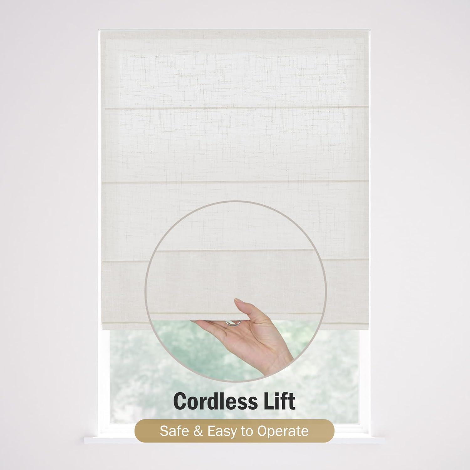 Roman Shades for Windows, 40%-50% Blackout Cordless Roman Blinds with Thermal Insulation for Living Dining Room Home Office Window Treatment, Light Filtering Off-White 35" W x 72" H
