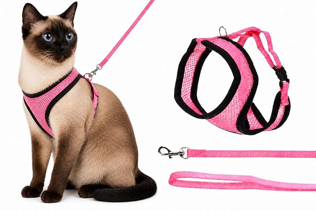 arnes para Gatos - arnés Harms Rosa con Correa a Juego - Nylon Transpirable Ajustable y cómodo