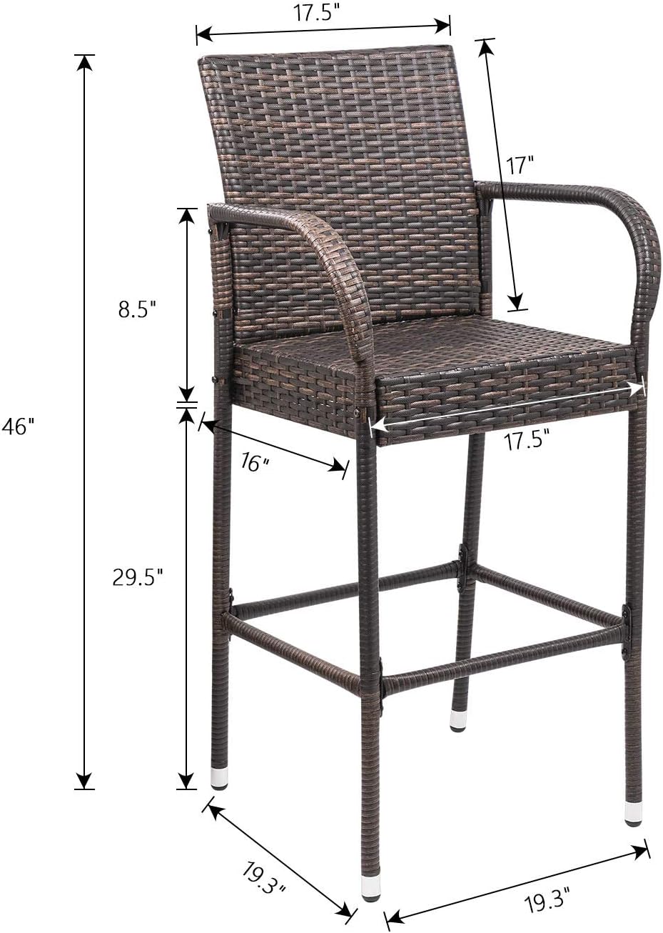 Homall Patio Bar Stools Wicker Barstools Indoor Outdoor Bar Stool Patio Furniture with Footrest and Armrest for Garden Pool Lawn Backyard Set of 2 (Brown) : Patio, Lawn & Garden
