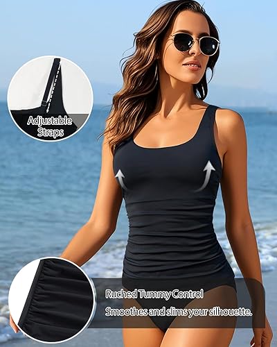 Miniatura 2 de Aqua Eve Parte superior tankini para mujer, solo parte superior de traje de baño con control de abdomen, parte superior sin parte inferior