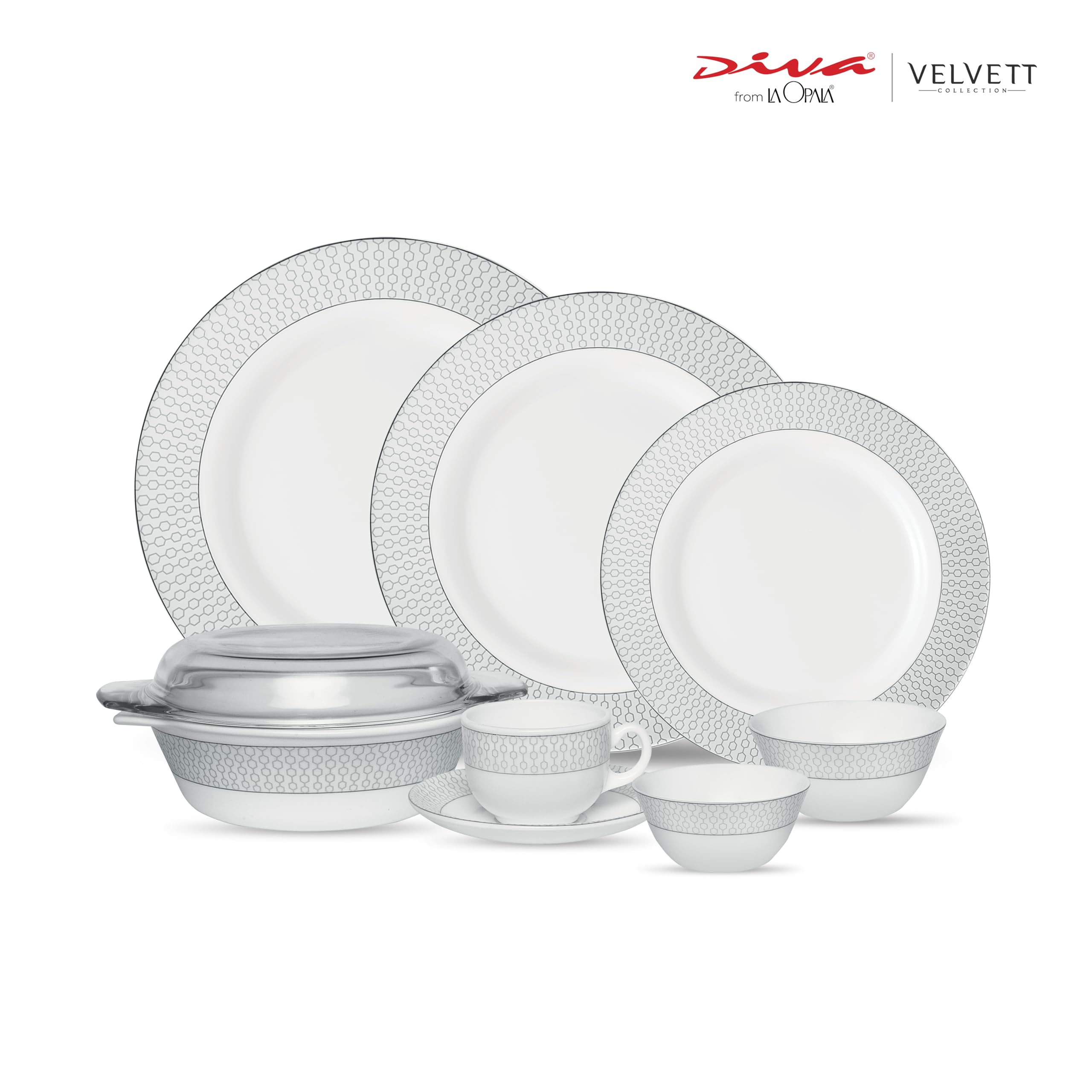 La Opala Diva Dinner Set - 62 Piece Grey Tableware -3