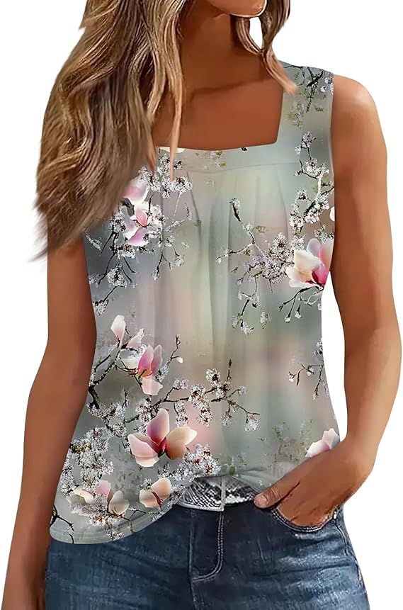 Spring Summer Plus Size Dressy Tank Tops for Women 2025 Womens Workout Floral Boho Beach Sleeveless Shirts Blouses