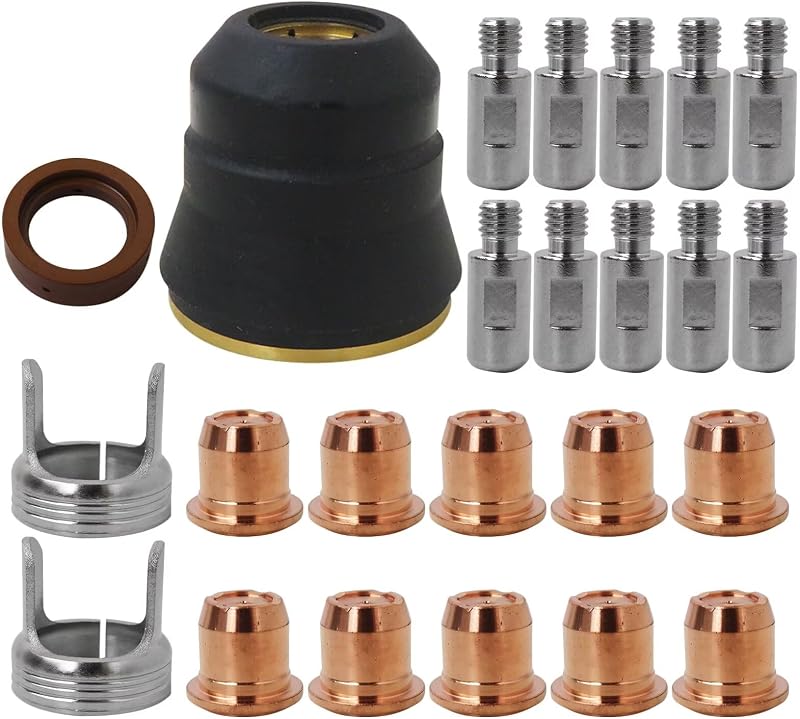 Kit de consumibles para cortadora de plasma IPT40 de 24 piezas | Compatible con YESWELDER CUT 55DS Pro/CUT 65DS | Puntas/electrodos de latón y acero inoxidable (electrodo, boquilla, tapa de retención)
