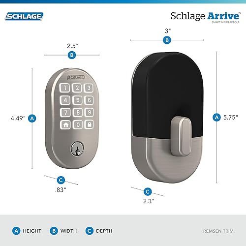 Miniatura 3 de Schlage Cerradura inteligente Arrive WiFi, cerradura de puerta de entrada sin llave con borde Remsen, níquel satinado, compatible con Alexa y