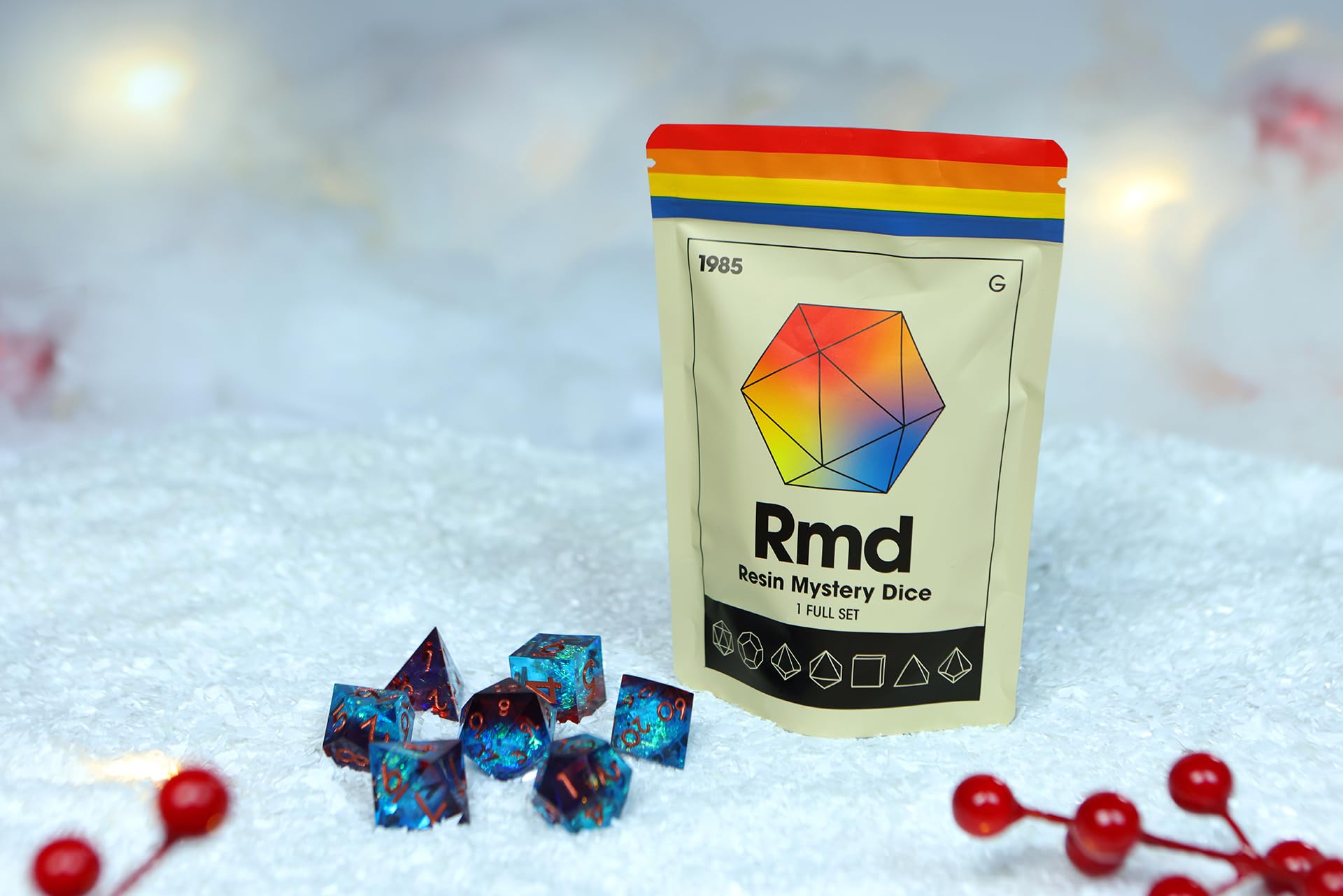 1985 Games - Polyedrisches Würfelset mit scharfkantigen Kanten – Mystery RPG Würfel für Dungeons & Dragons & Tabletop RPGs, 6 Stück