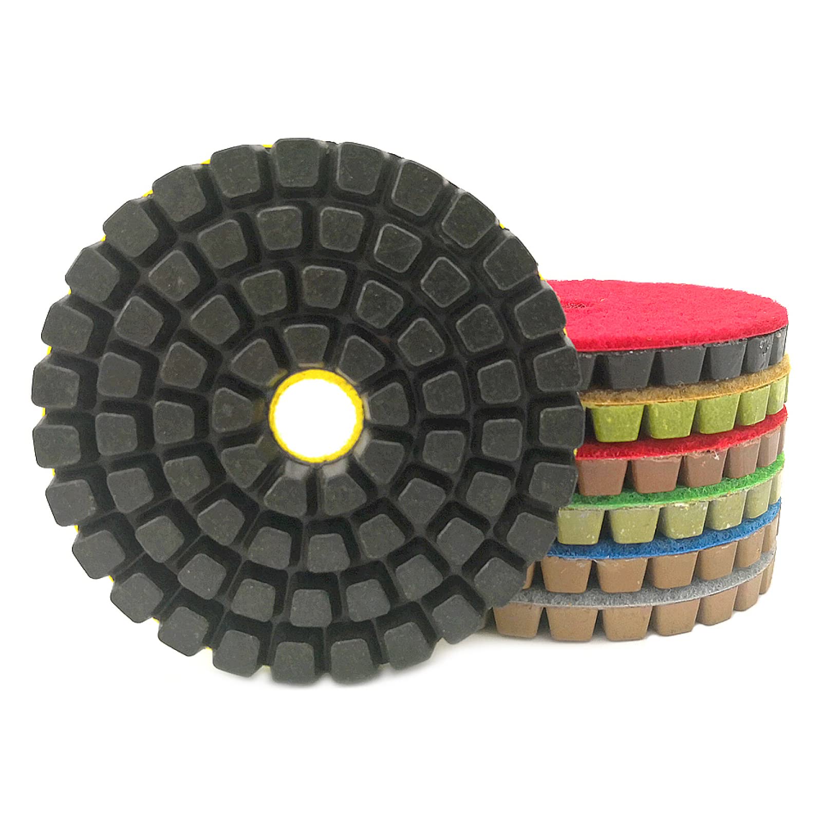 Almohadillas pulidoras de diamante, Juego de 7 discos de lijado for renovar pisos de concreto de 4 pulgadas y 8 mm de espesor for pulido de pisos de concreto(3000)
