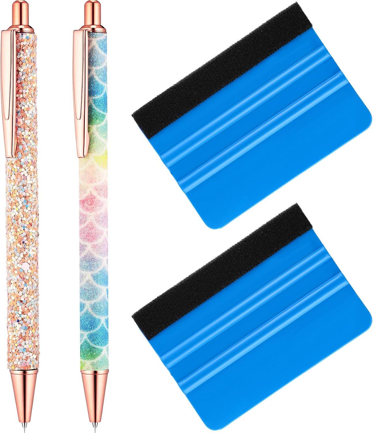 Weeding Tools for Vinyl 2 Pieces Craft Vinyl Weeding Pen Glitter Air Release Point Retractable Pin Pen with 2 Pieces Felt Squeegees for Craft Essential