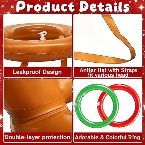 Miniatura 4 de 18 Pcs 3 Set Inflatable Reindeer Antler Ring Toss Christmas Party Games Kids Family Toys Stock Stuffer Christmas Activities Decorations Carnival