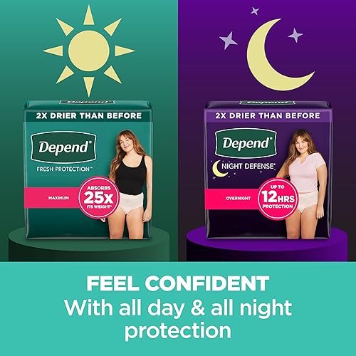 Miniatura 7 de Depend Night Defense - Ropa interior para adultos con incontinencia y fugas de vejiga posparto para mujer, desechable, durante la noche, grande,