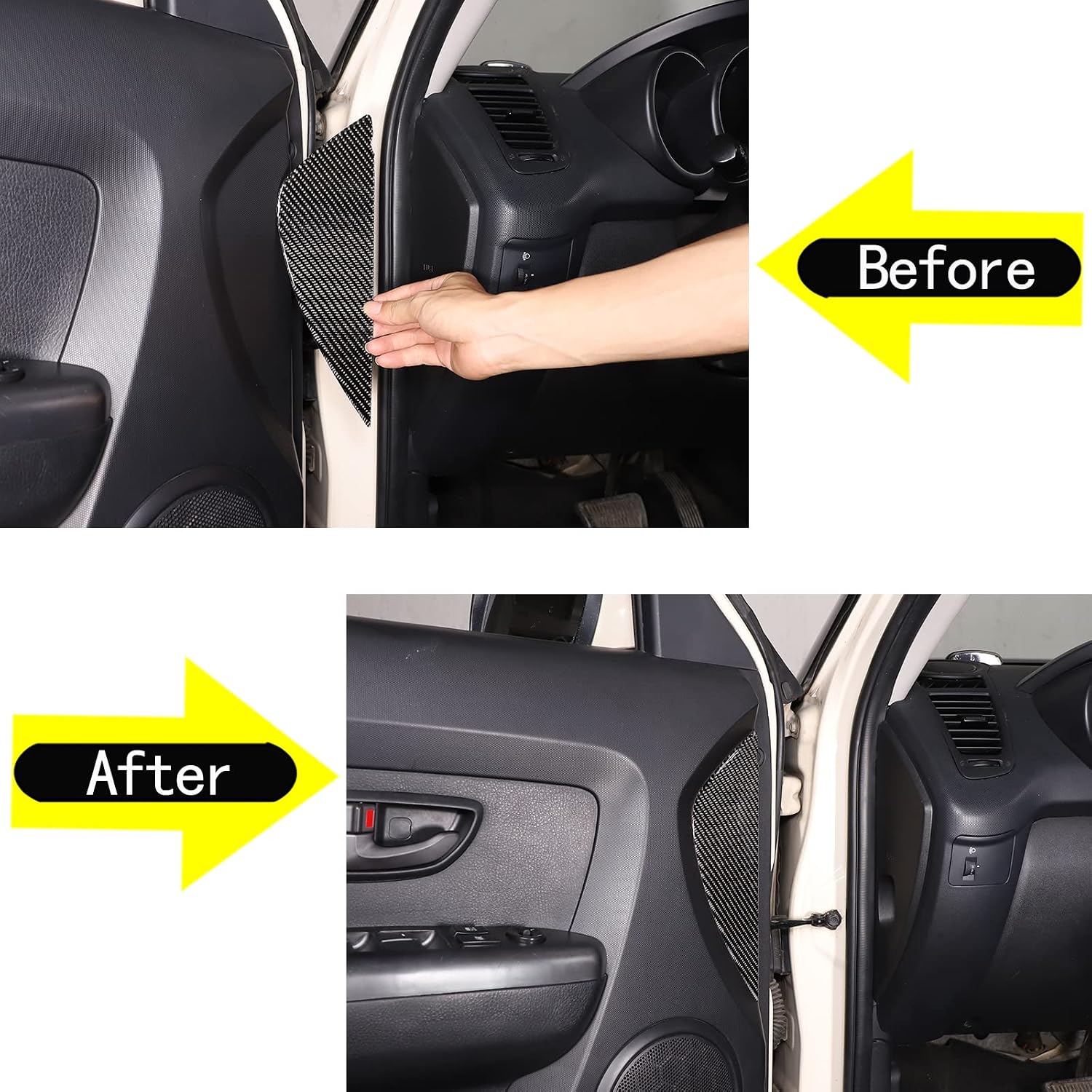 PIUGILH Car Inner Door Panel Impact Cushion Trim Cover, Real Carbon Fiber Door Side Panel Crash Pad Cover Fit for Kia Soul 2009-2013 Accessories, 2Pcs(Black)