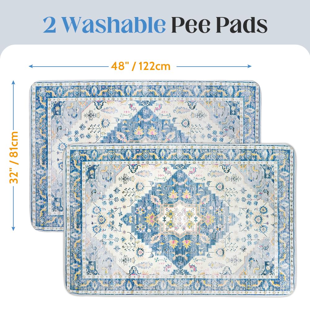 Cuscinetti lavabili per cani, confezione da 2 tappetini riutilizzabili per addestramento cuccioli 121,9 x 81,3 cm, super assorbenti, impermeabili, tappetini antiscivolo per vasino, tappetino per