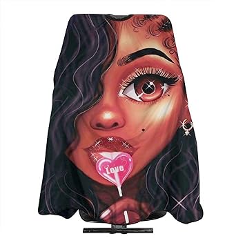 Haircut Cape African Girl Kiss Lollipop 55 x 66, Barber Cape Hair Cutting Cape Professional Salon Cape with Closure Snap Hairdressing Apron for Hair Treatment/Coloring/Perming