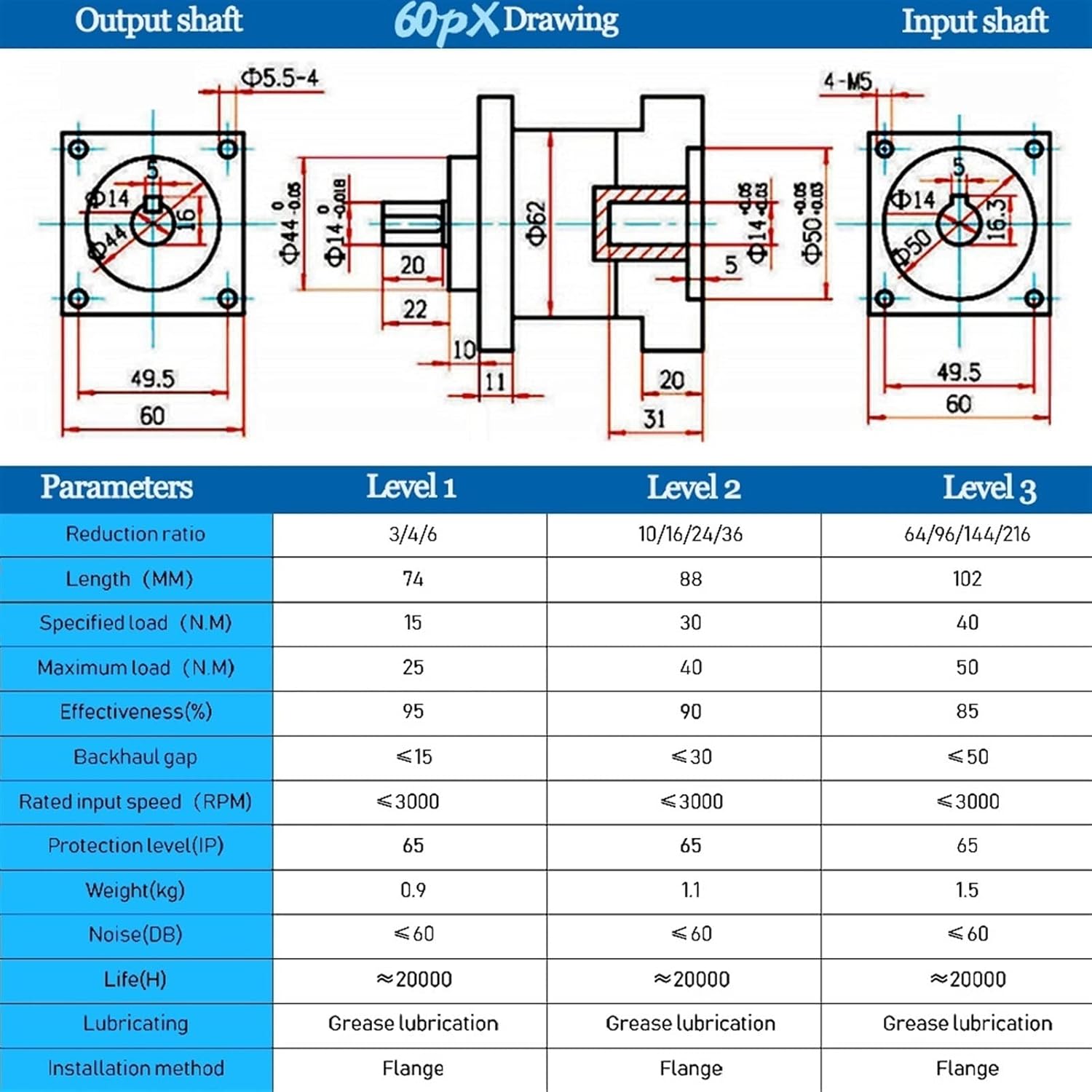 Speed Box Nema 24 Planetary Gearbox, Speed Ratio 3:1 Planetary Reducer, 60mm 200W-600W Servo Motor 14mm Shaft Nema24 Stepper Motors Gearbox Reducer Gearhead