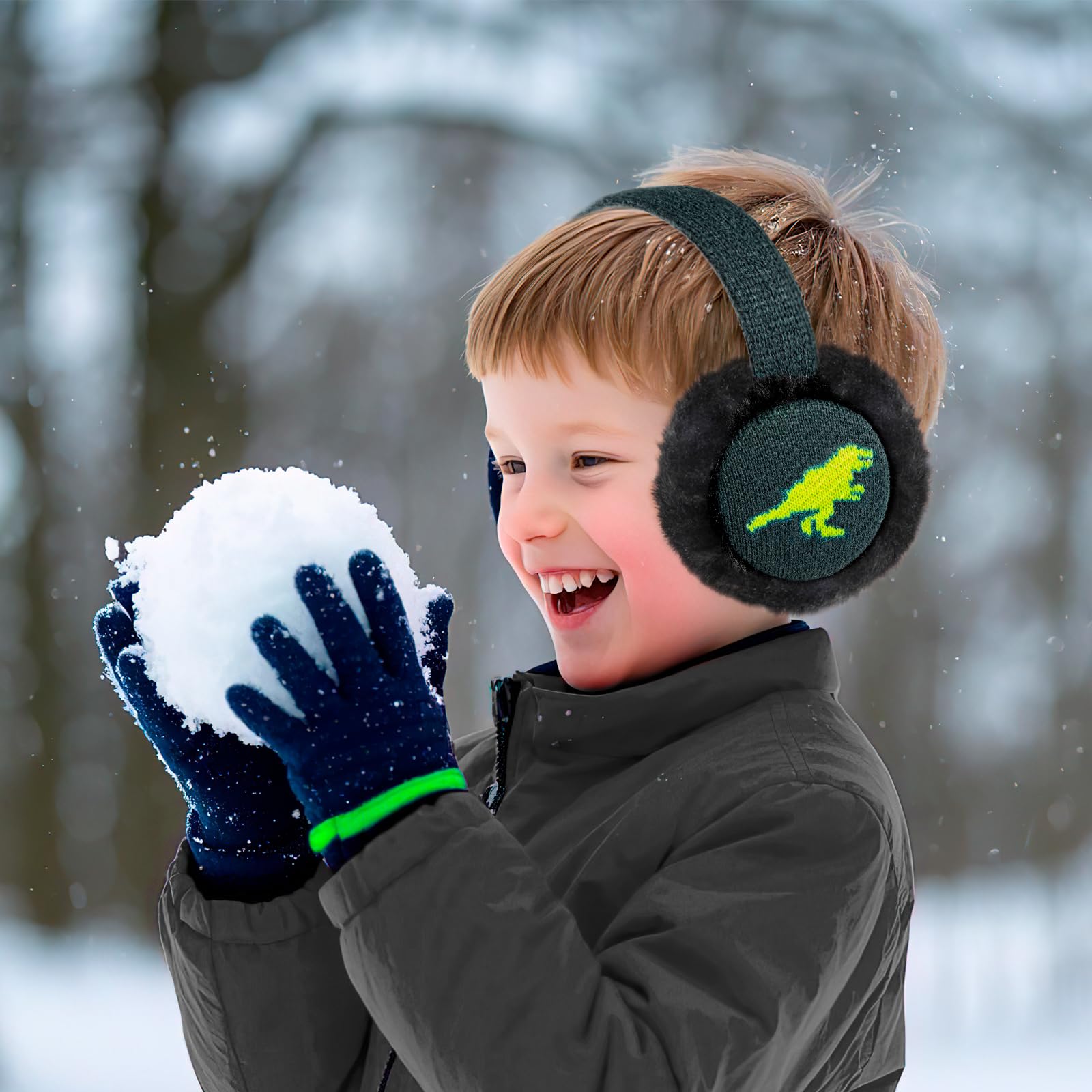Orejeras Infantiles, Dinosaurio Suave Orejeras de Invierno Ajustables Orejeras de Felpa Cálido para Niños Actividades Aire Libre en Invierno
