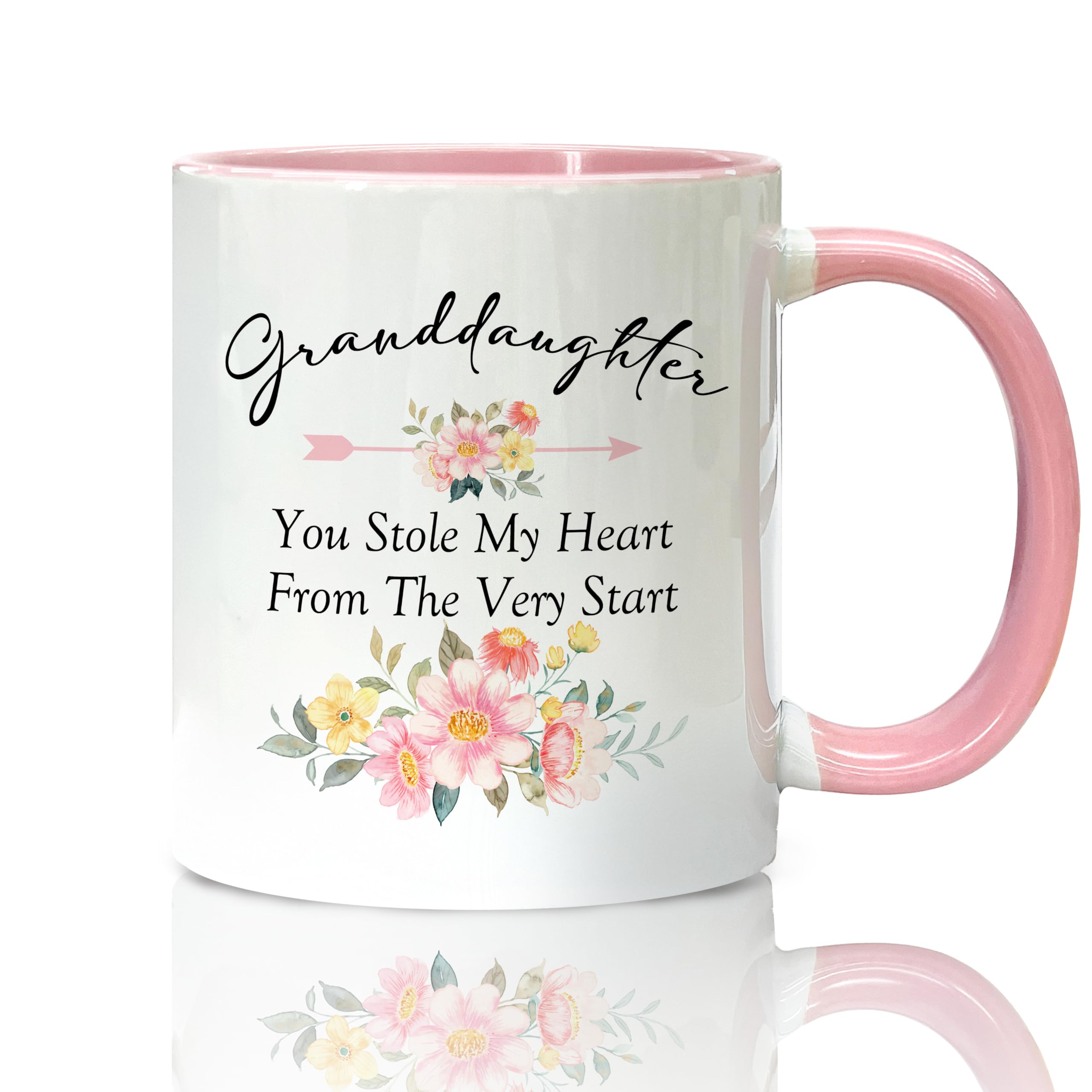 Foyoulame Granddaughter Gifts Coffee Mugs, Granddaughter Tea Cup Gifts for Birthday from Grandma Grandpa, You Stole My Heart from the Very Start Floral Ceramic Coffee Tea Mug 11oz