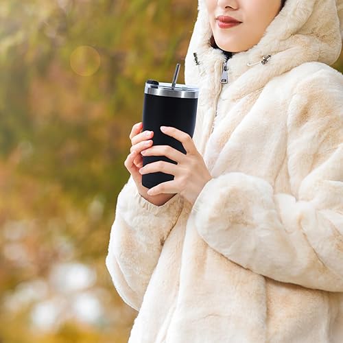 Miniatura 7 de Paquete de 8 unidades de vaso de 20 onzas con tapa, vasos de acero inoxidable a granel, vaso de viaje para café aislado al vacío de doble pared,