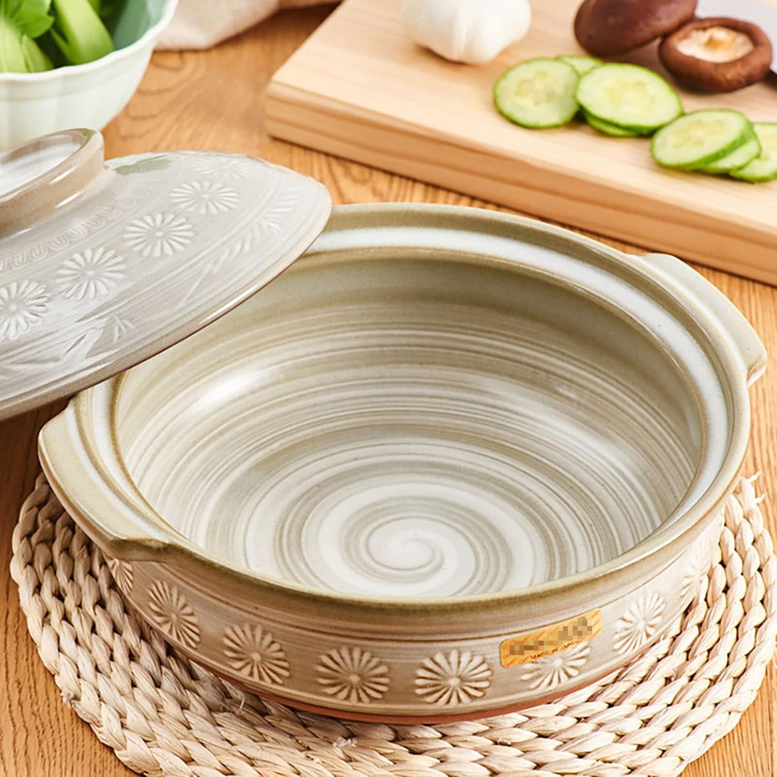 Cacerolas japonesas de barro con tapa, resistentes al calor, antiadherentes, for guisos y sopas(900ml)