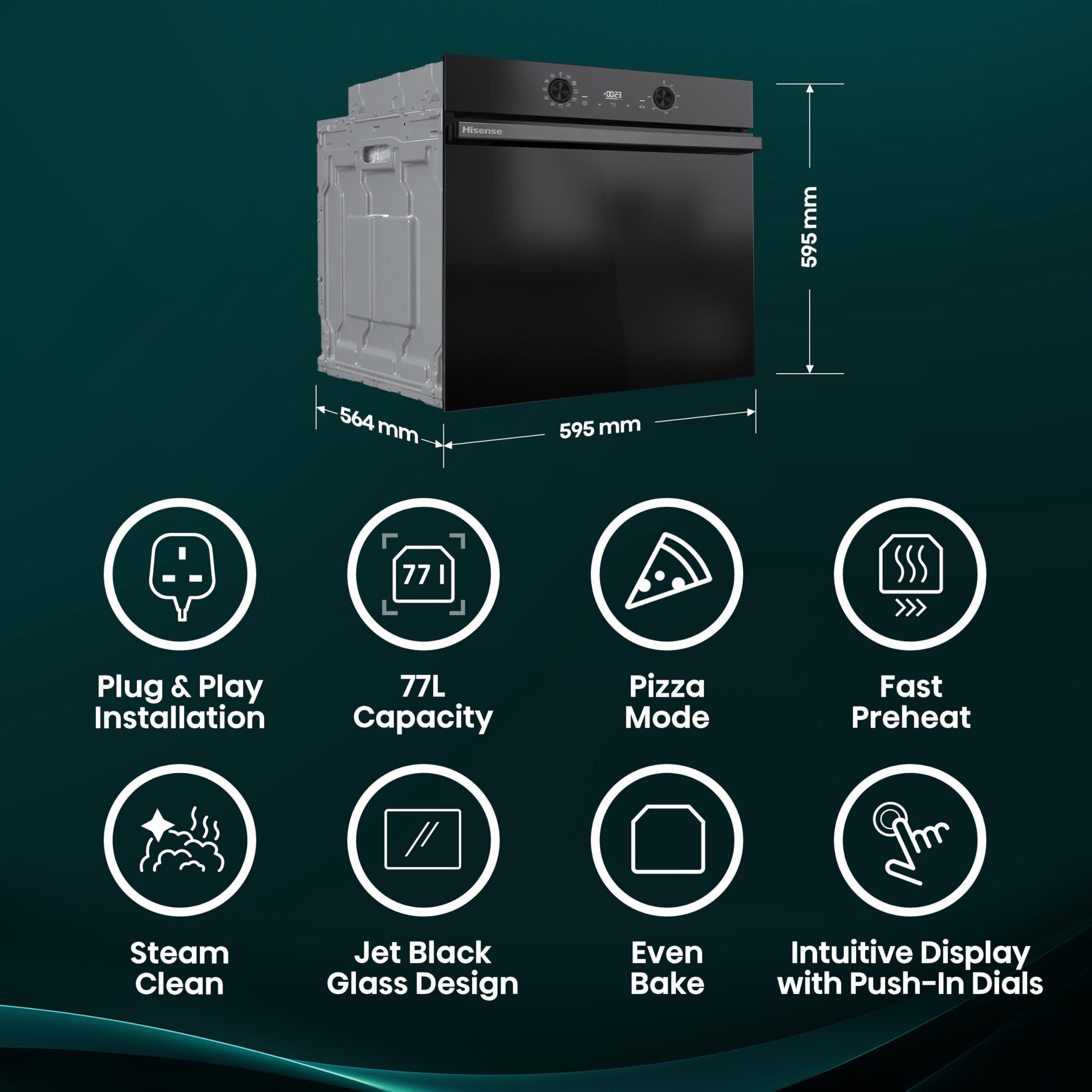 Hisense BI622ABPGUK - Built-in 77L Electric Single Oven - Stainless Steel with Even Bake, 300°C Pizza Mode, Frozen Food Mode, Steam Clean - A Rated, Extra Large — view 2