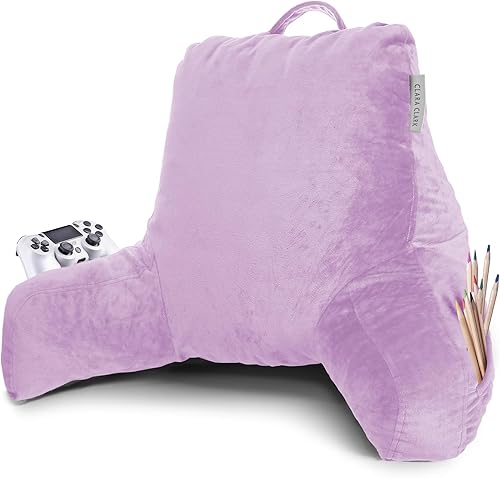 Clara Clark Cojín de respaldo para leer con reposabrazos y bolsillos, para niños, adolescentes y adultos, cojín de espuma viscoelástica de alta