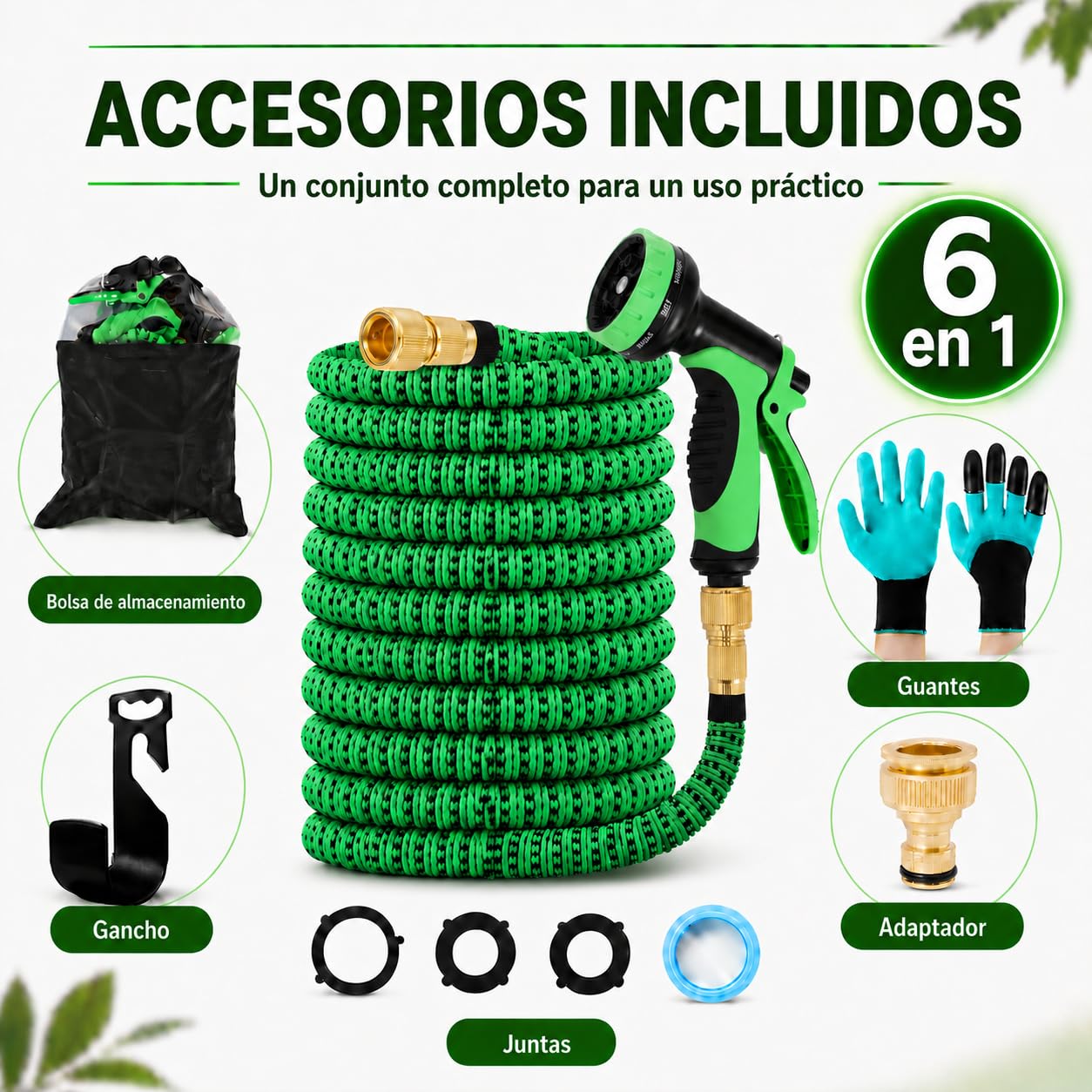 Manguera Extensible 22.5M, Manguera Jardín Retráctil 10 Modos, Manguera Agua TPE Reforzado 2500D, Conector Metal, para Jardín Mediano, Lavado Coche Terraza (7.5M a 22.5M)