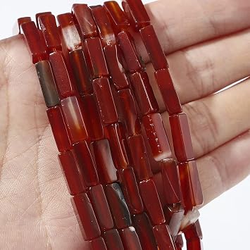 BEADIA Natural Red Agate Tube Beads 13x4mm 30pcs Rectangle Loose Semi Gemstone Beads for Jewelry Making Design
