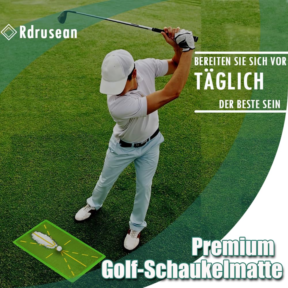 Premium-Golf-Übungsschwungmatte – Path Feedback Golf-Trainingsmatte – Schlagmatte für drinnen und draußen – Erweiterte Führungen -Schlagmatte mit Gummirückseite Bewegliches golflager