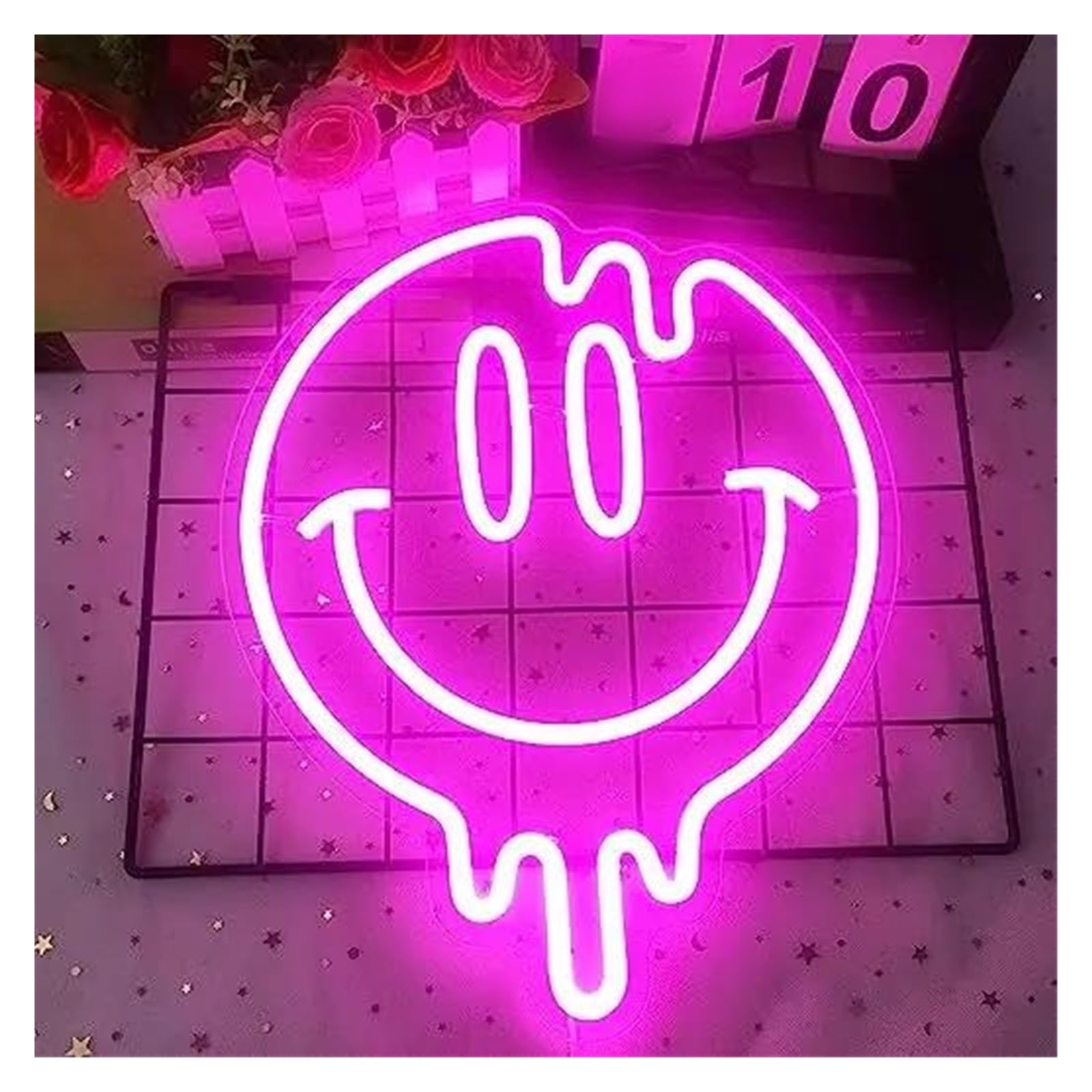 RONGCH Hanging Art Signs Neon Dimmable Smiley Face for Wall Decoration Bedroom Children's Room Suitable Holiday Party 35cm(D)