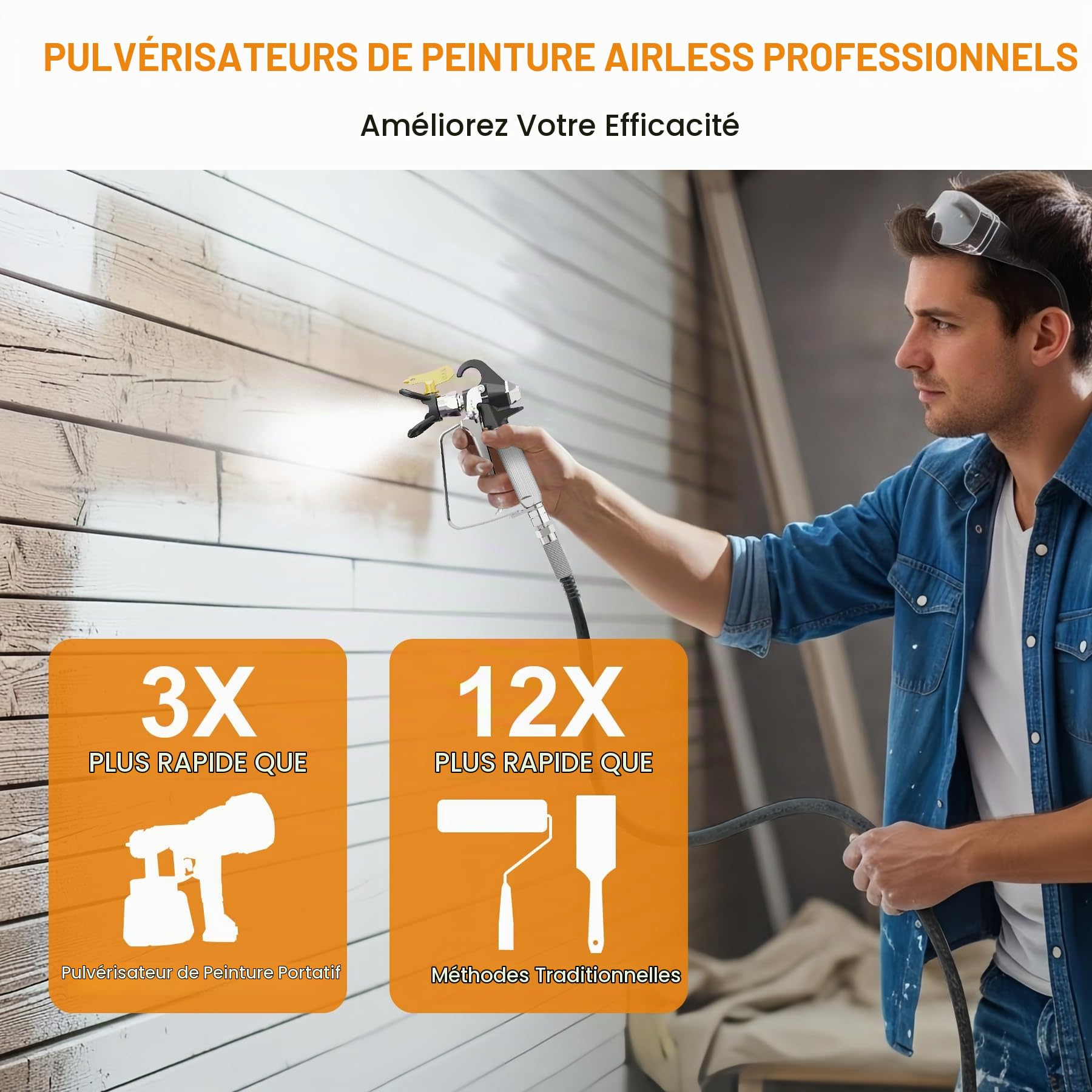 MAXXT Pulvérisateur de Peinture Airless Électrique 1300W, Pistolet de Pulvérisation pour Clôtures, Jardin, Meubles, Murs et Portes, Bricolage DIY, Grau， Orange， Schwarz