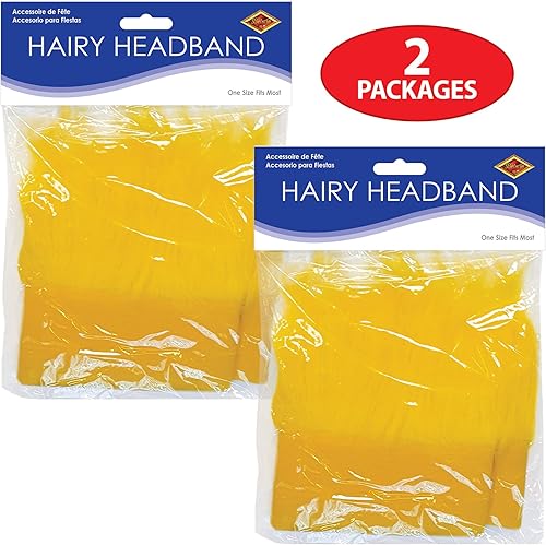 Miniatura 6 de Beistle 2 piezas de diadema amarilla peluda sombrero para graduación, espíritu escolar, eventos deportivos, fiestas de portón trasero, accesorios de