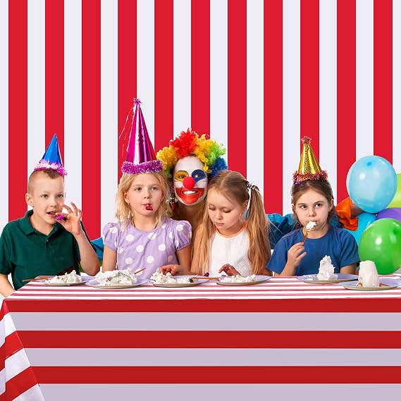 Ctosree Red and White Striped Tablecloth Roll 100 Ft Plastic Carnival