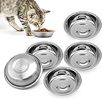 MicoSim Stainless Steel Shallow Cat Bowls Set of 5 - Whisker Friendly Wide Flat Design, Fatigue Relief for Elevated Stands, Dishwasher Safe
