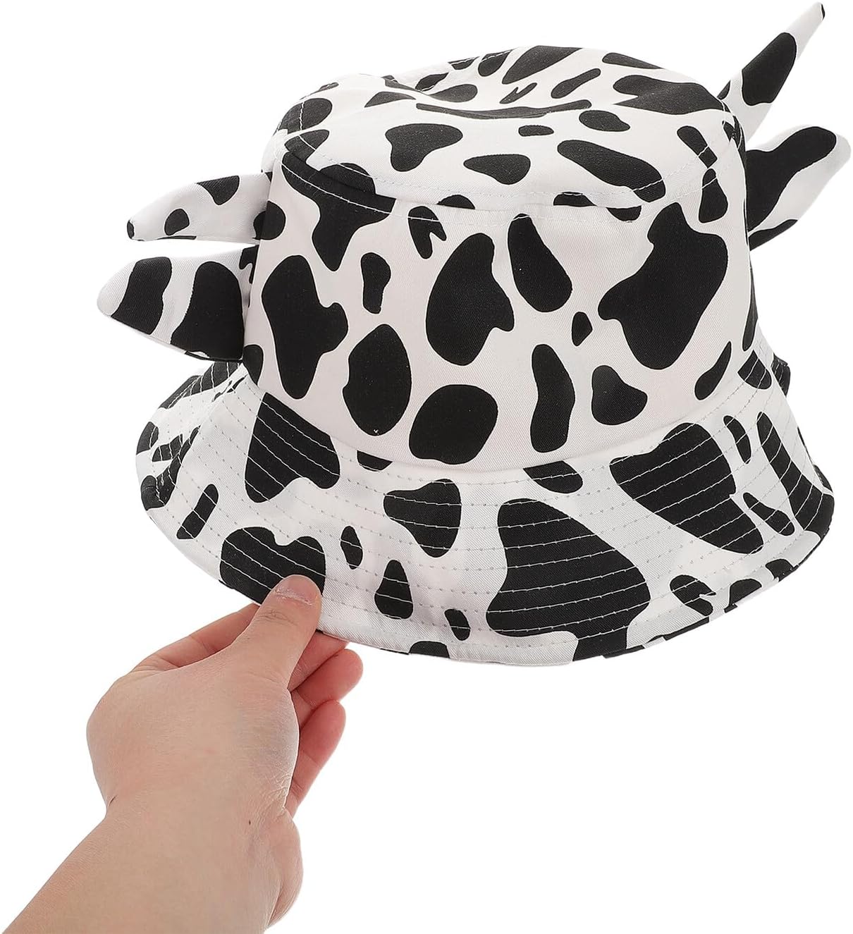 LIFKOME Cow Print Bucket Hat with Horns Plush Fisherman Cap for Women Summer Beach Sunshade Novelty Cartoon Pattern Travel Daily Wear Multi