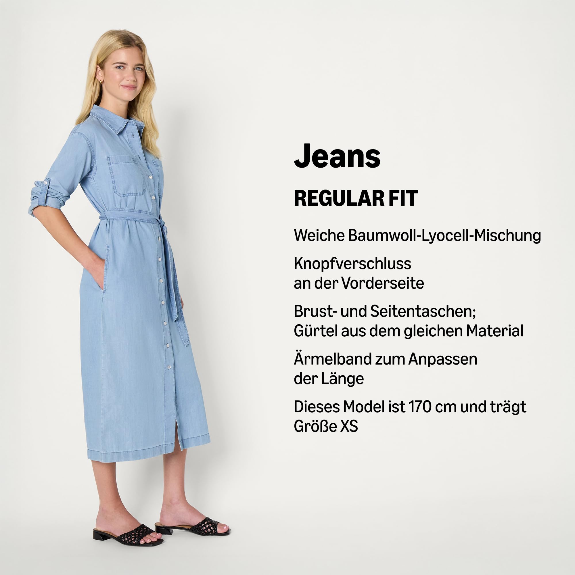 Amazon Essentials Damen Langärmliges Regular-Fit-Jeanskleid Aus Chambray