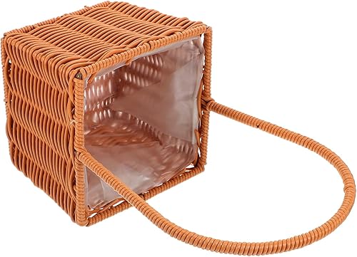 Gadpiparty Cesta de flores de ratán hecha a mano, cesta de almacenamiento tejida, huevo de Pascua, frutas y verduras, organizador con forro y asa