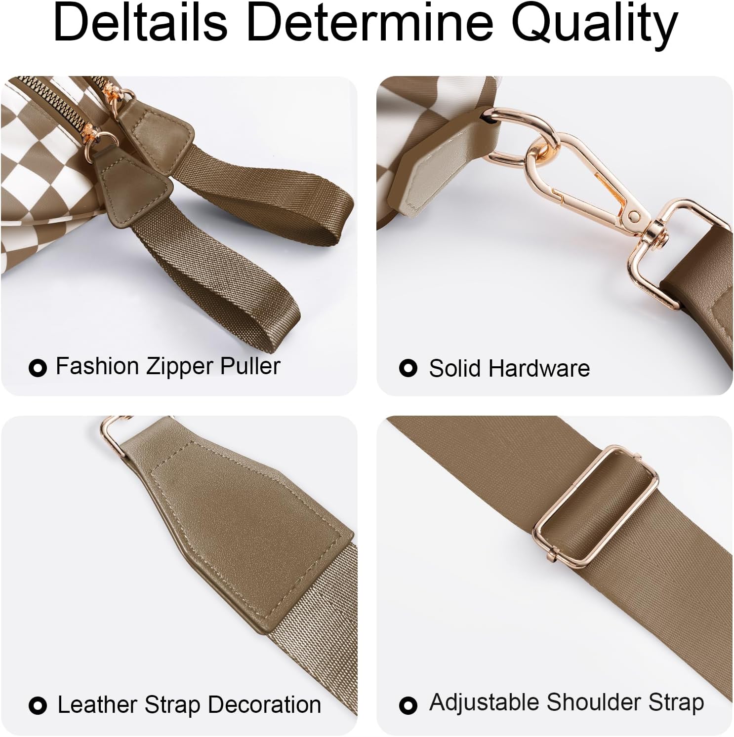 Checkered Crossbody Bag Bum Bags for Women Large Nylon Checkered Purse Fanny Packs Sling Bag, Bonus with a Extra Strap - Image 5