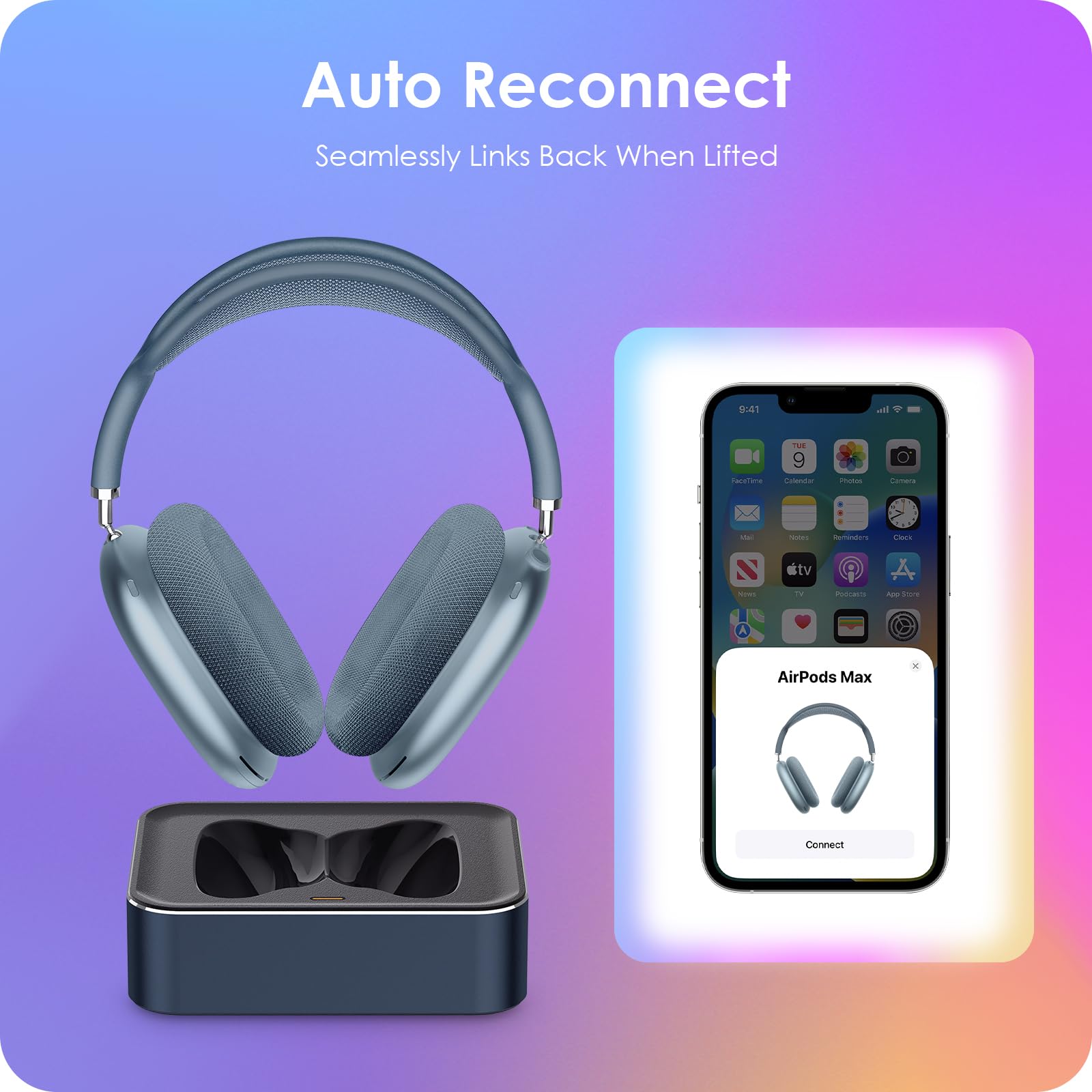 Station de charge pour écouteurs AirPods Max 2024 & 2020 - Station de charge magnétique avec connecteurs Lightning et Type-C doubles (Bleu)