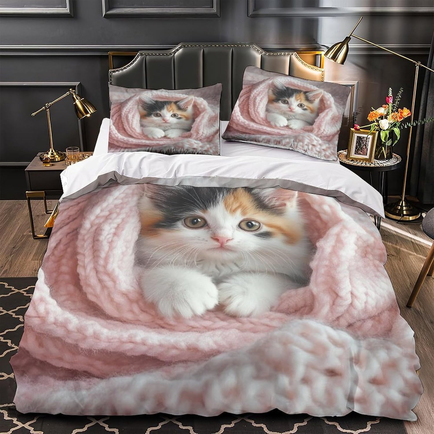 Funda Nordica Cama 135/150 Gato Ropa de Cama 3D Gato Mascota 3 Piezas Suave Transpirable Microfibra Funda Nórdica 240x220 cm y 2 Fundas de Almohada 50x75 cm C.2916
