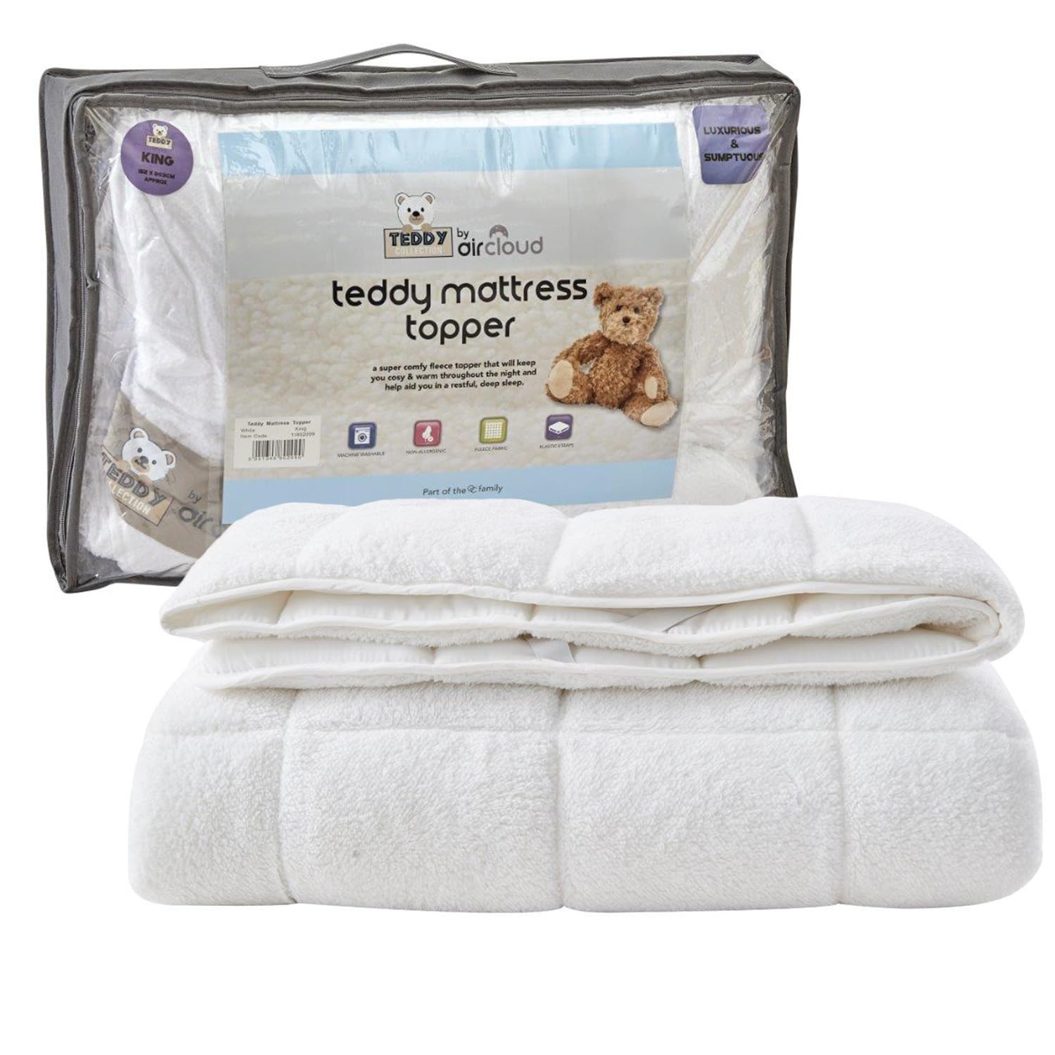 Luxury Super Soft Sherpa Fleece Teddy Mattress Topper - Thermal Bed Protector 3cm Thick Enhancers, Fluffy Stitch Elastic Corner Straps 2Inch Deep Fitted Toppers Warm Cosy White Sheet (Single)