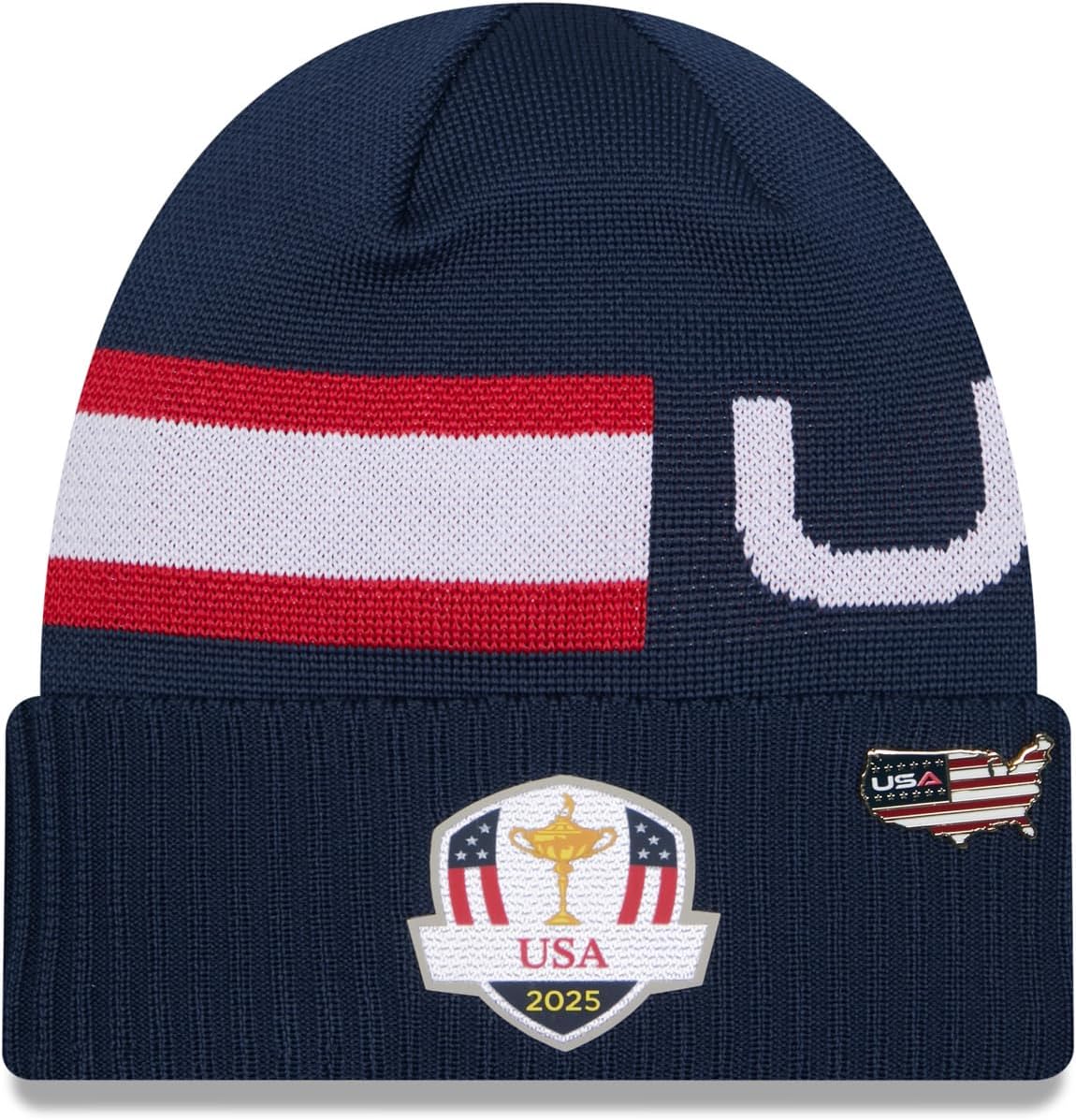 New Era 2025 Ryder Cup Golf Team USA Blue Knit Winter Beanie Whit Conmemorative Pin