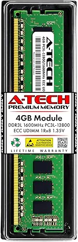A-Tech 4GB RAM for Supermicro Super H8DCT-F, H8QGL-iF, MS-S0121, X9DBi-TPF, X9SCFF-F, X9SCL+-F DDR3 1600MHz PC3L-12800 ECC UDIMM 1Rx8 1.35V ECC