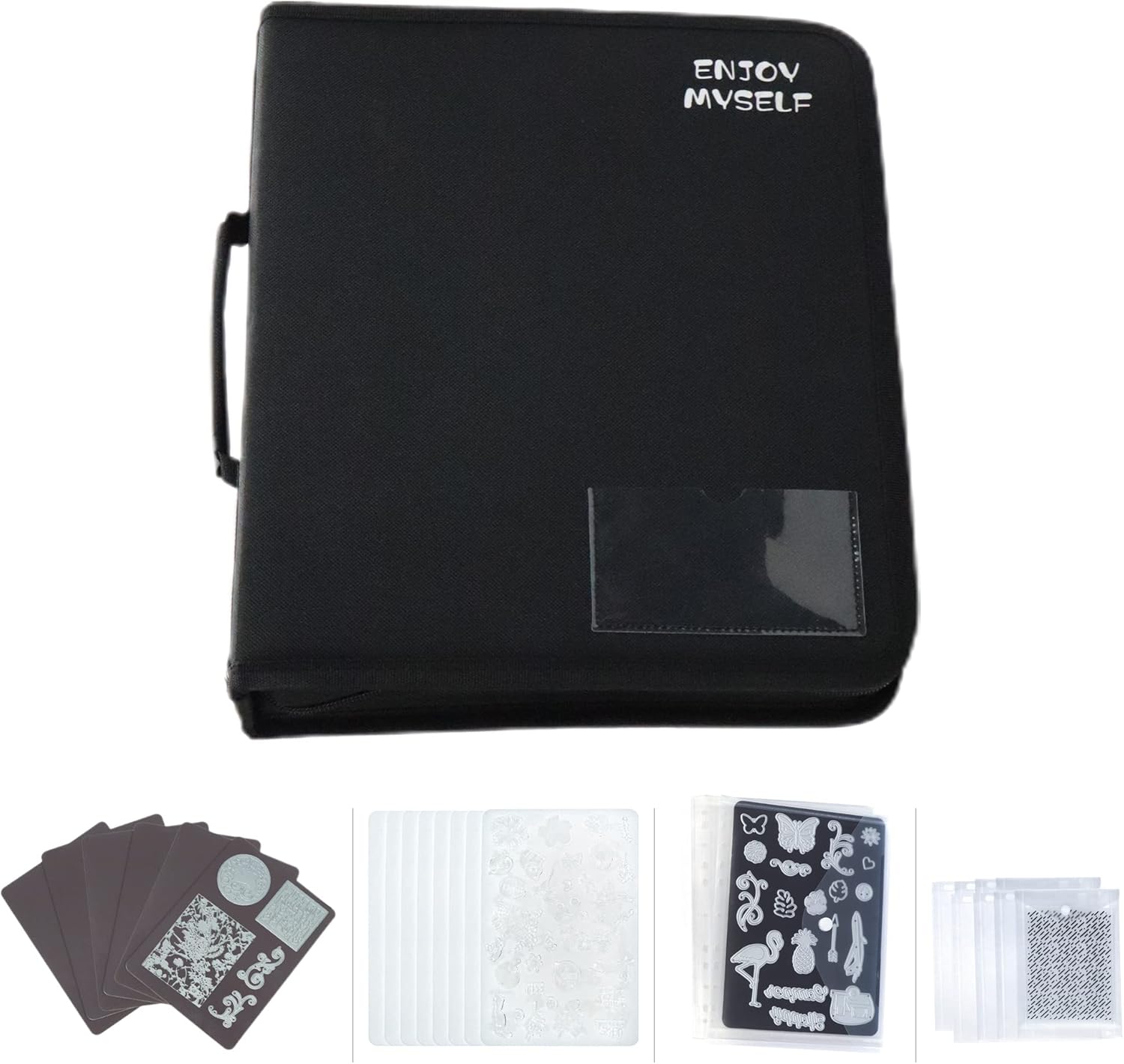Enjoy Myself Stamp and Die Cut Storage Bag with Pockets,Rubber Magnetic Sheets and Clear Stamp Storage Panels