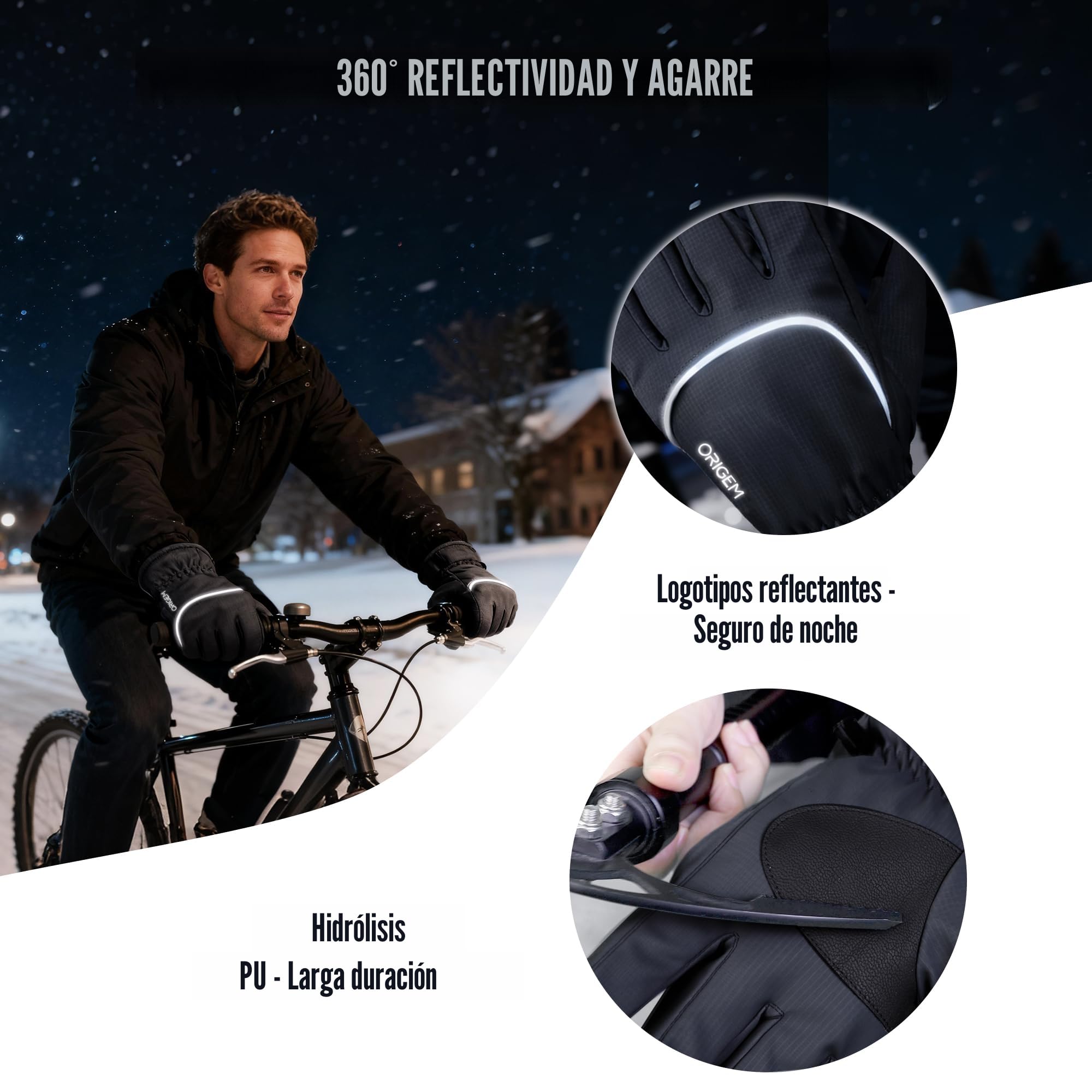 Origem Guantes Moto Invierno por Hombre Mujer, 3M Thinsulate Termicos Esqui Guantes Nieve Impermeables Felpa Pantalla Táctil Frio por Ciclismo, Running,Camping,Bicicleta,Senderismo,Esquiar