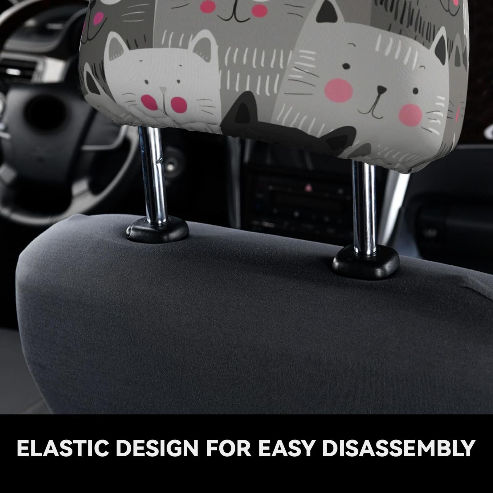Cat Pattern Universal Car Headrest Cover Soft Car Seat Head Rest Cover Accessories Protector Fabric Head Rest Coverings — view 3
