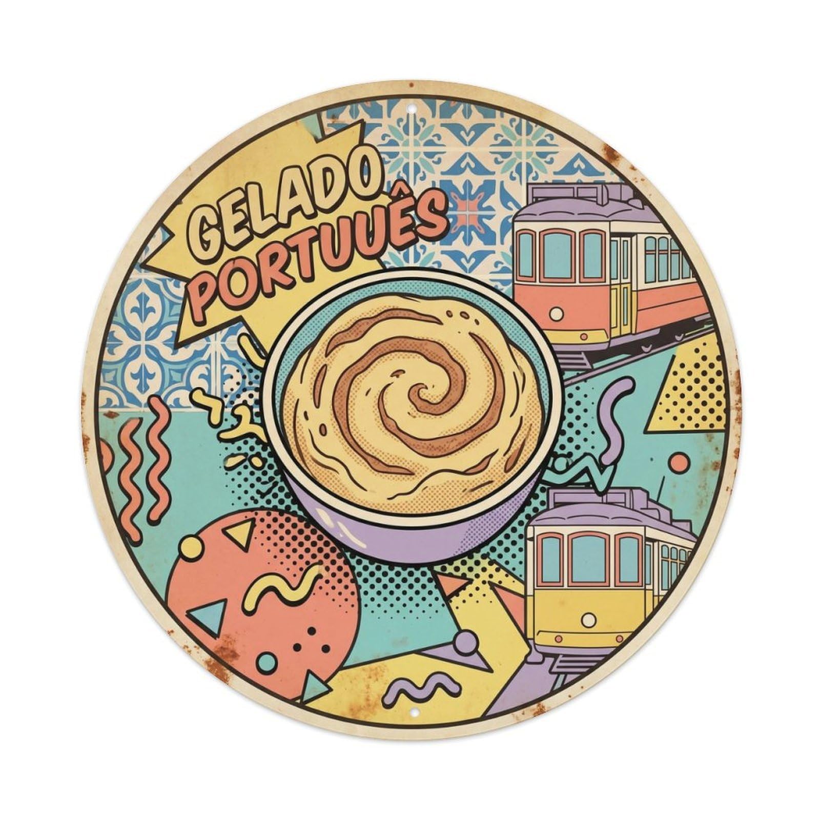 Gelateria Cafe Gelato Geometric Memphis Food Culture Metal Tin Sign
