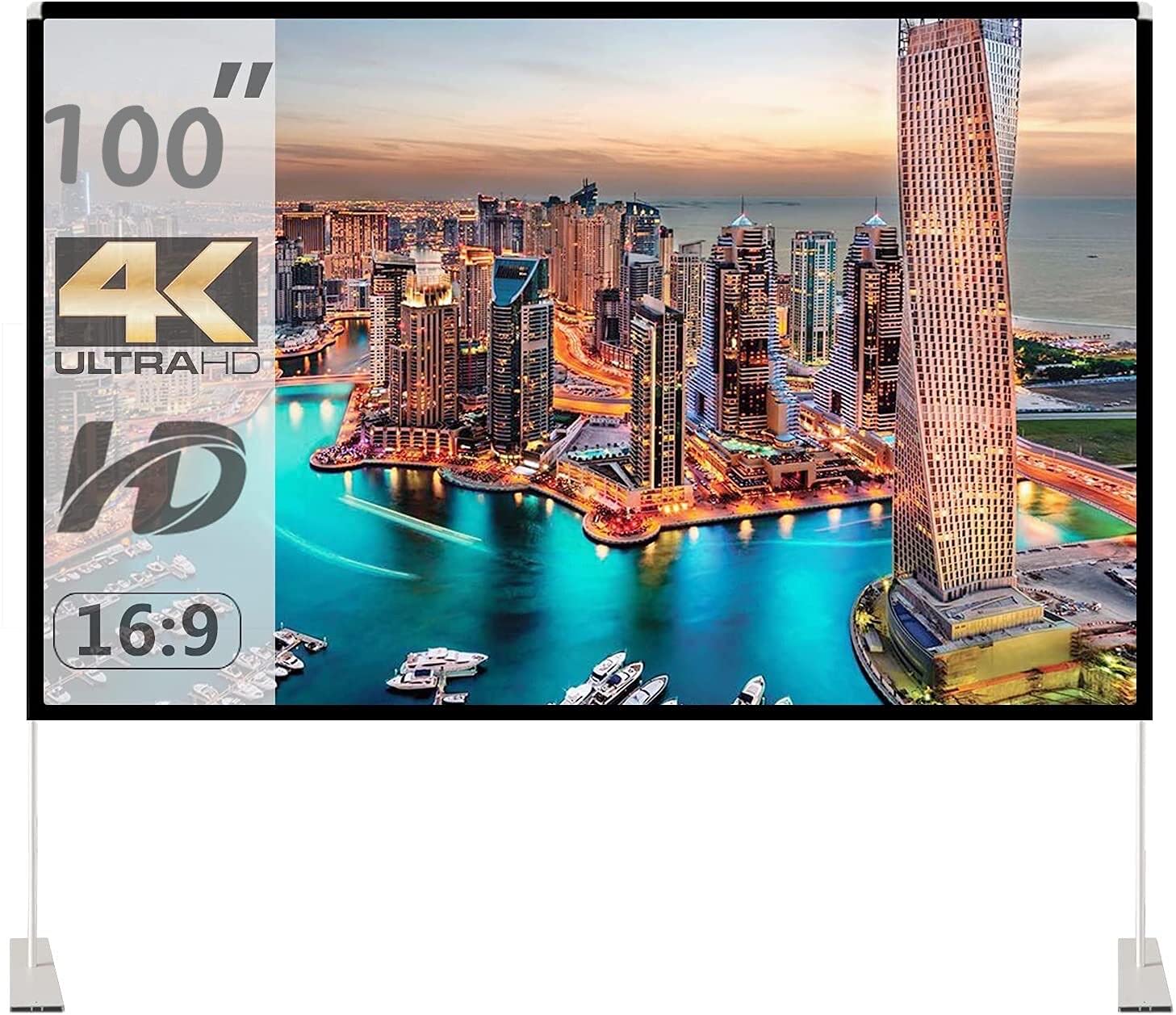 Projector Screen with Stand 100 inch Portable Projection Screen 16:9 4K HD Rear Front Projections Movies Screen with Carry Bag for Indoor Outdoor Home Theater Backyard Cinema Travel